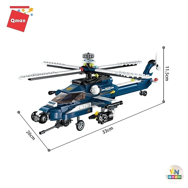 Đồ chơi lắp ráp, xếp hình kiểu lego Qman 1801 - Trực thăng chiến đấu - 381 mảnh ghép